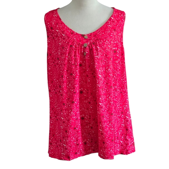 Ditsy Floral Print Red Tank Top Size 3XL (18W) Tunic Length Round Neck Stretch - Picture 1 of 12